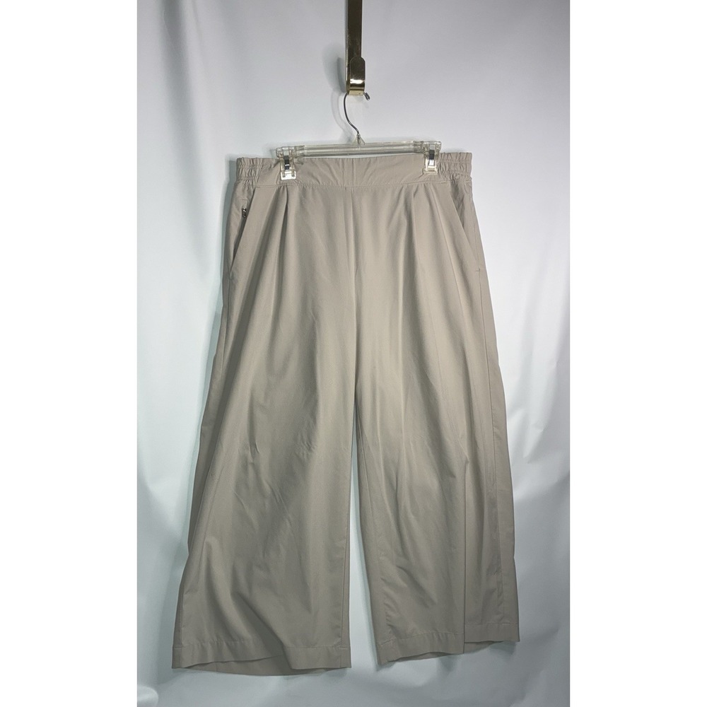 Athleta Women's Brooklyn Wide Leg Crop Pants Casual Athleisure Size 14 Tan Beige